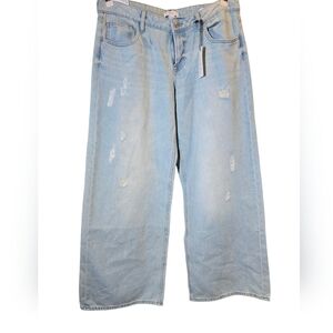 Forever 21 Low Rise Baggy Light Blue Distressed Wide-Leg Jeans